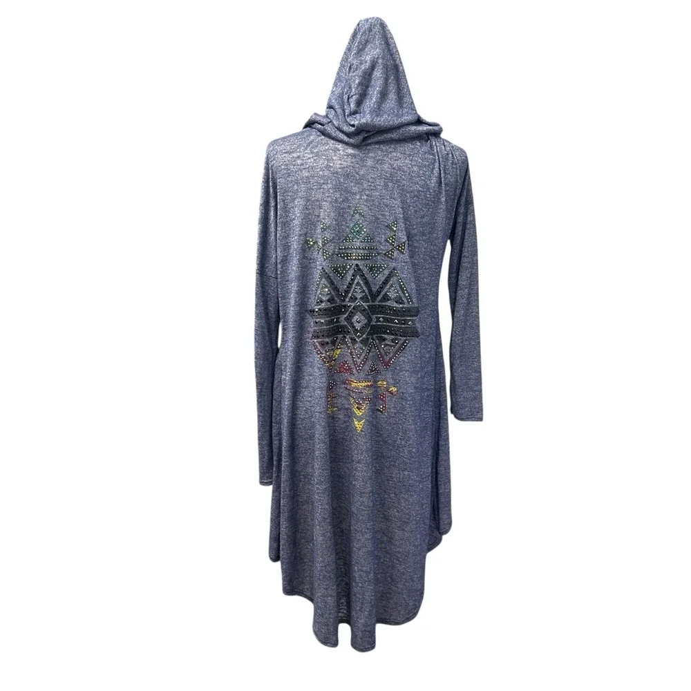 VOCAL Womens Hoodie Tunic Cardigan Size XL Aztec Studded Lightweight Jacket Boho - Picture 7 of 11
